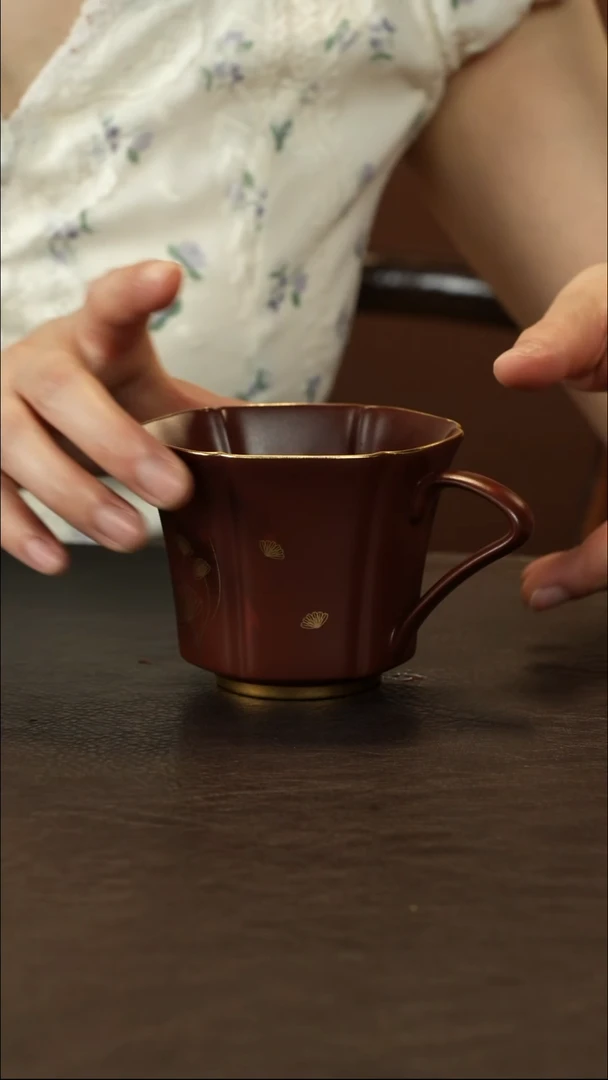 茶杯紫砂直播福利紫朱泥描金把杯