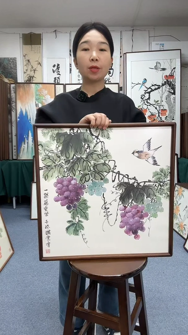 国画52*52实木画框京东包邮手绘