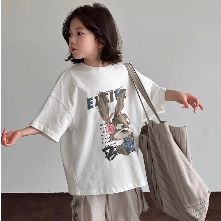 女童短袖T恤2025夏装新款儿童中大童卡通印花半袖上衣 T25285