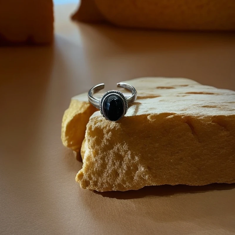 925银戒指 戒指 去野 黑色简约个性设计感