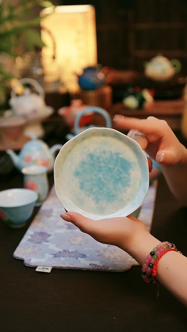陶瓷茶具蓝玫瑰壶承