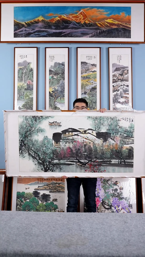 【闪购商品】国画柳泉《江南水乡》手绘含框173*83