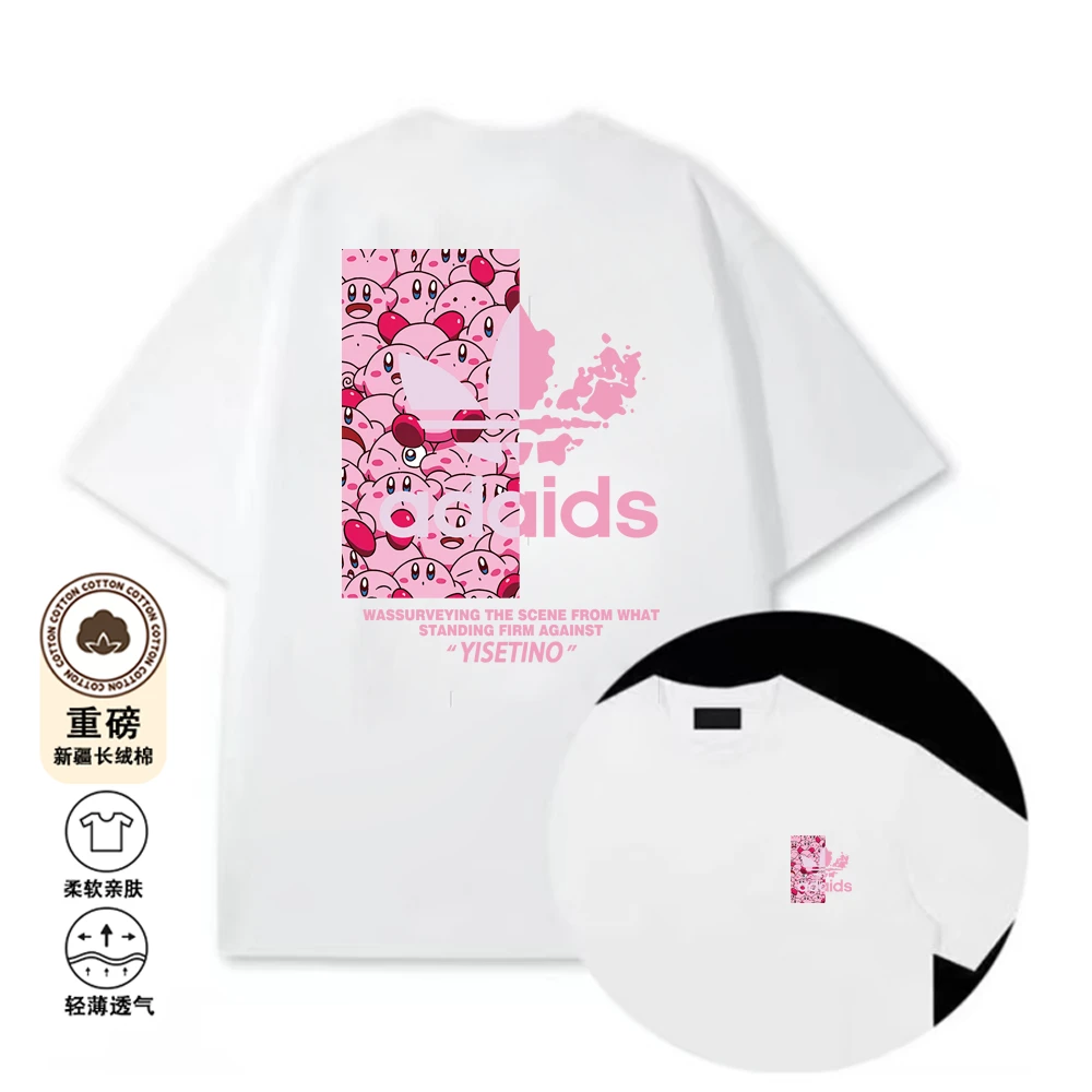 纯棉潮流T星之卡比印花通用休闲t恤动漫情侣男士女生圆领短袖Y22