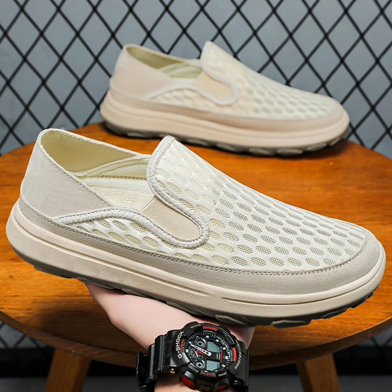 意迪森男鞋夏季轻便网面男士爸爸运动一脚蹬舒适健步软底休闲网鞋