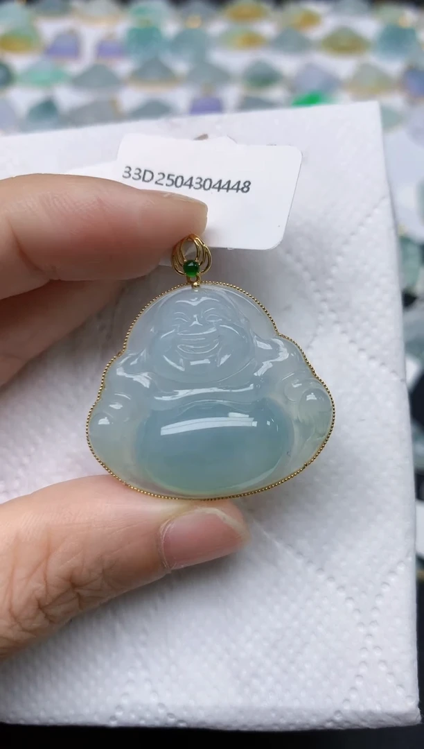 翡翠18K金镶嵌颈饰天然缅甸A货翡翠