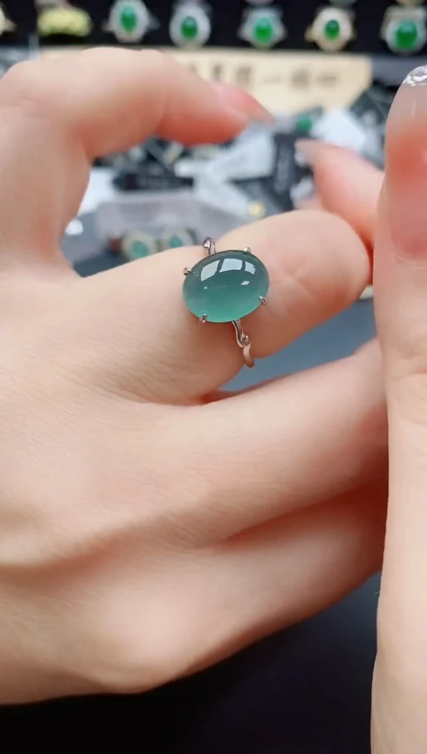 银S925镶嵌戒指翡翠085