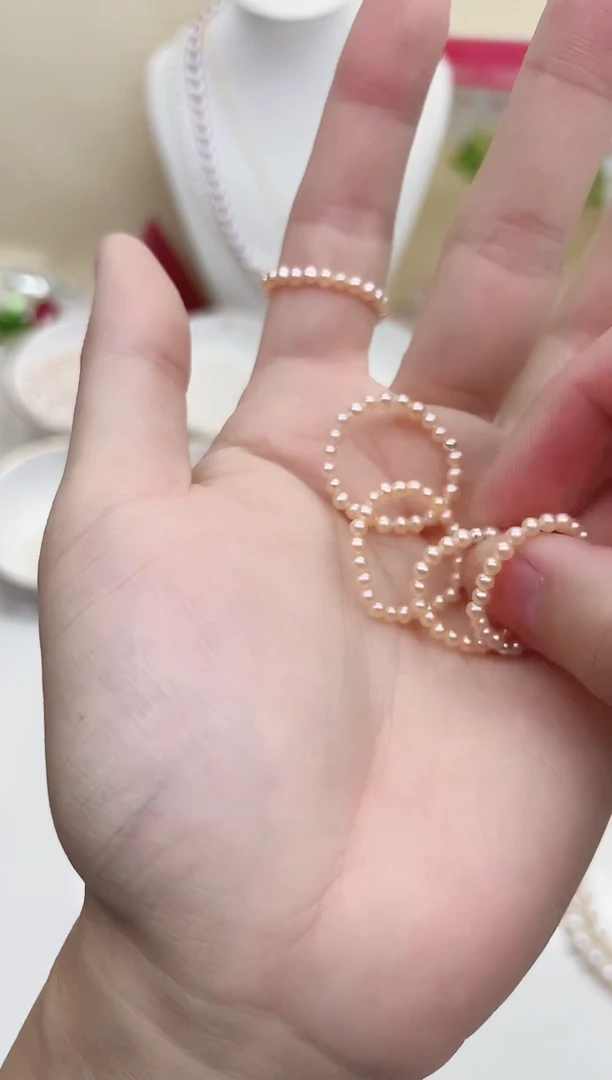 未镶嵌戒圈淡水珍珠粉色近正圆3mm