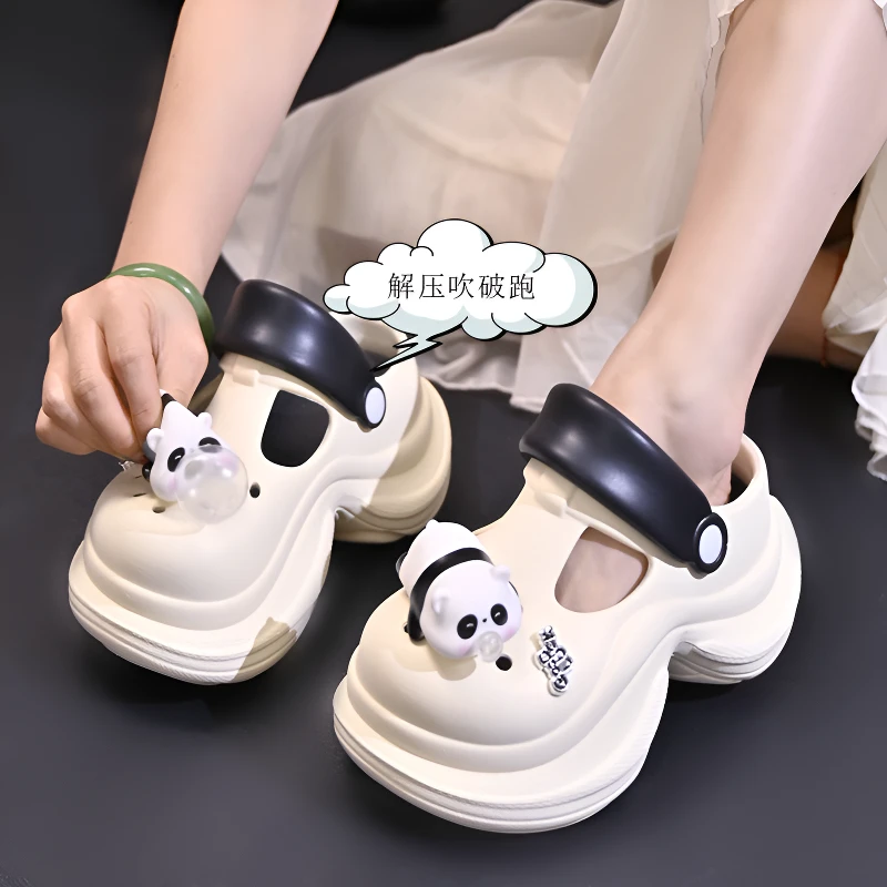 2025夏季新款厚底洞洞鞋女外穿小个子增高涉水沙滩防滑包头凉鞋女