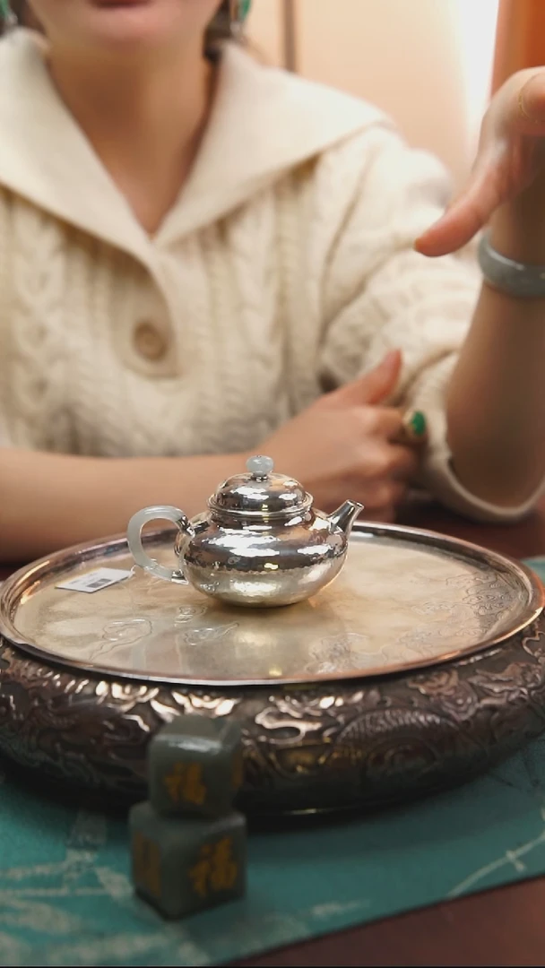 古悦足银999泡茶壶