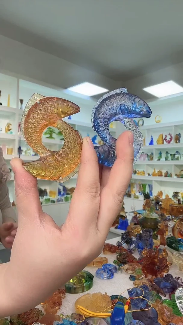 手工艺品琉璃双鱼金+蓝