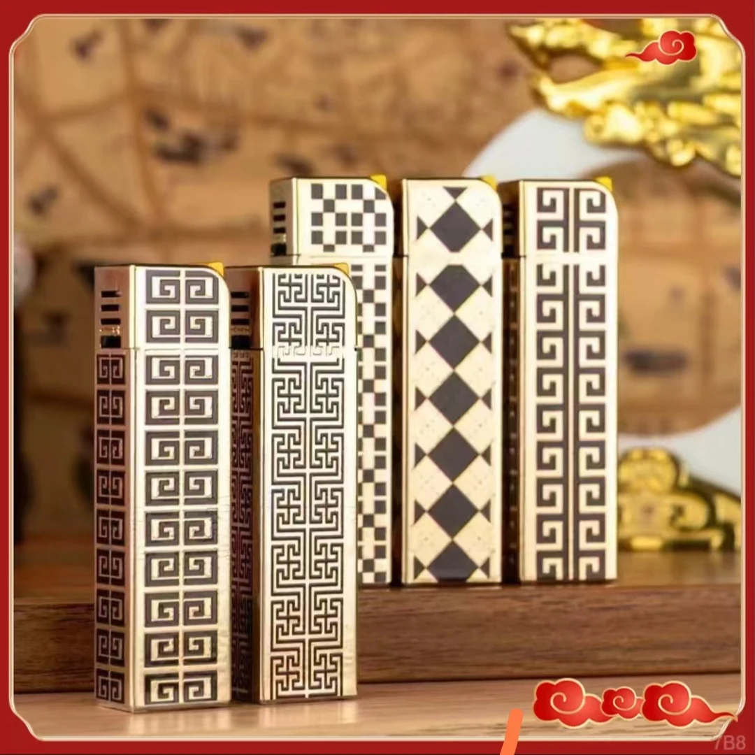 金属格子防风打火机高档斜打充气个性电子时尚复古商超市批发新款