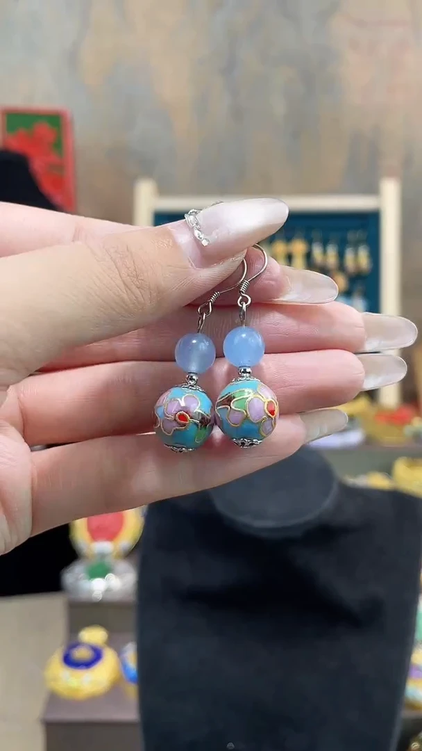 非遗手工景泰蓝耳环天蓝