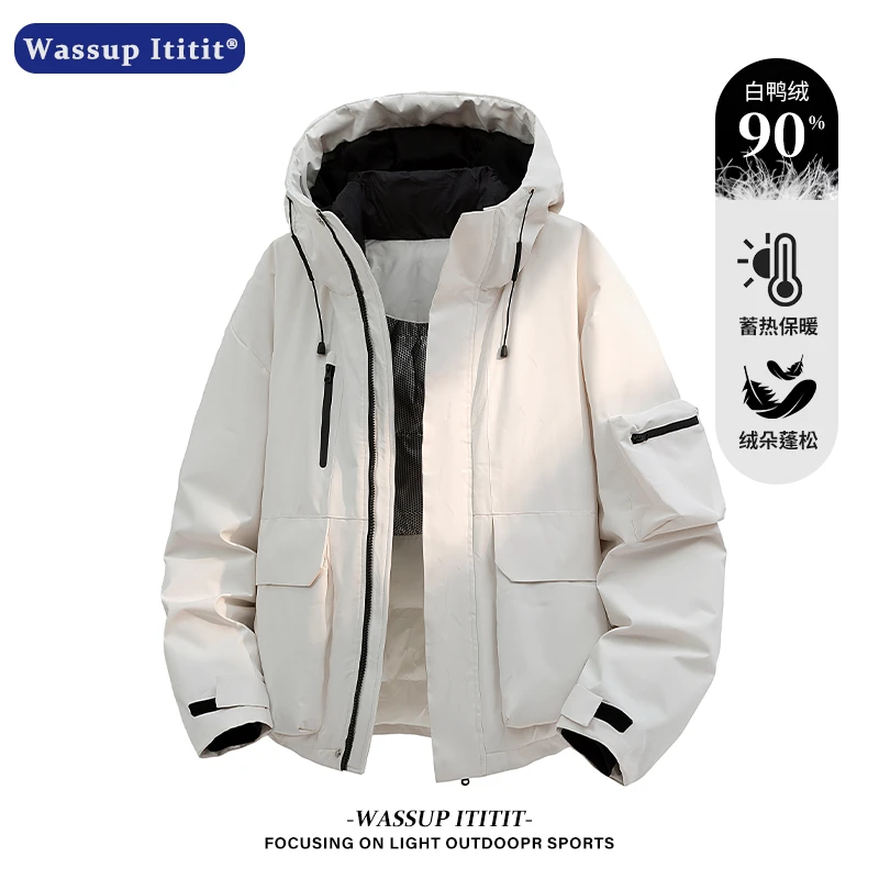 WASSUP ITITIT新款男士纯色羽绒服休闲百搭保暖外套冬季连帽上衣