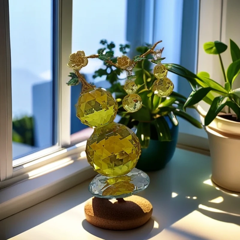 hq新款黄色k9水晶葫芦摆件客厅装饰摆件