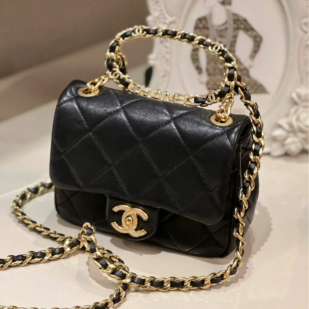 99新 Chanel/香奈儿 7840|香奈儿字母圆环方胖子芯片斜挎包|香奈