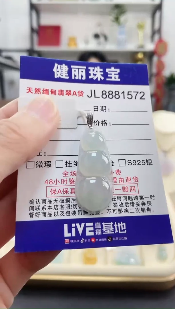 颈饰18K金镶嵌翡翠天然缅甸翡翠 富贵豆(一物一证)+银链