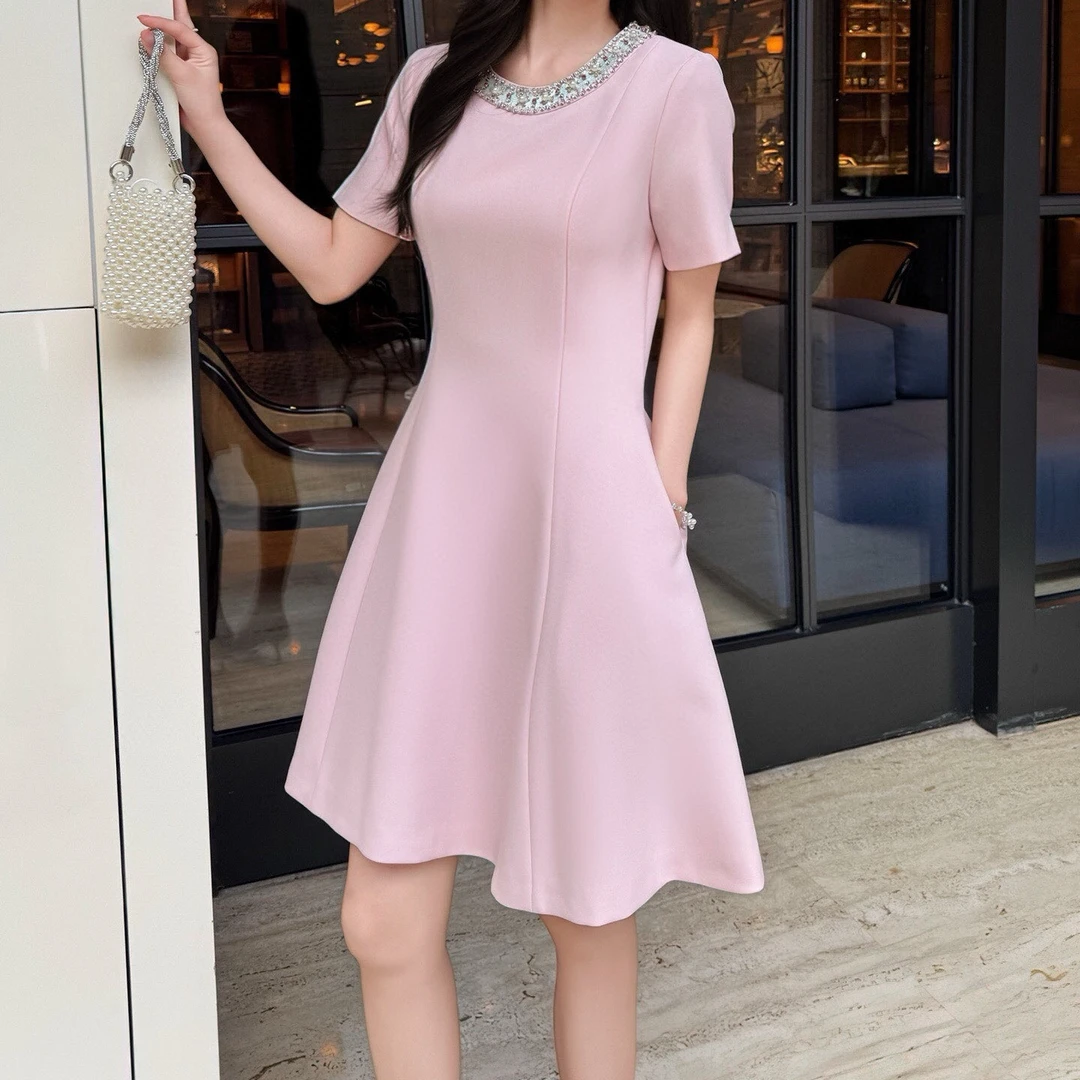 【珠光宝气】Valent高定重工钉珠红毯晚宴派对高级高腰显瘦连衣裙