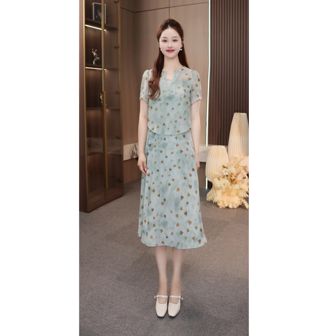 【星禾女装】2025夏季新款时尚减龄优雅气质显瘦连衣裙女假两件