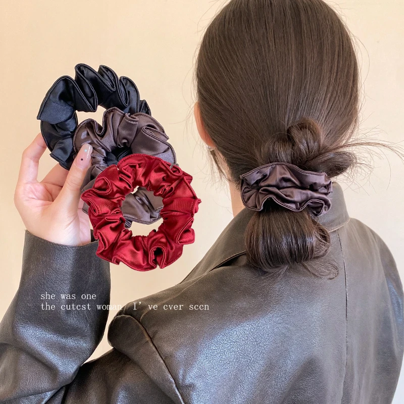 韩系高级感新年红色小肠发圈法式简约黑色头绳扎皮筋低丸子头发绳