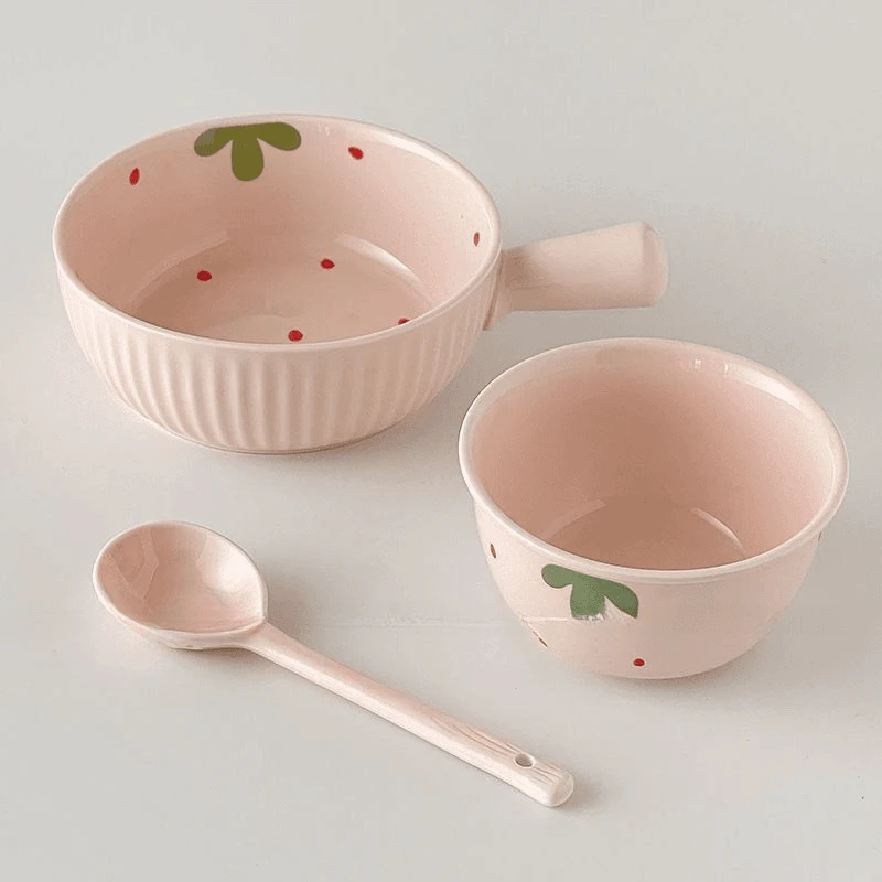 奶油水果可爱草莓ins少女泡面双耳高颜值陶瓷饭碗餐具家用沙拉碗