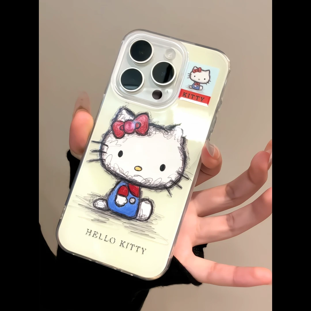 果冻壳IMD手绘彩铅可爱猫咪适用于iPhone16promax苹果15pro手机壳