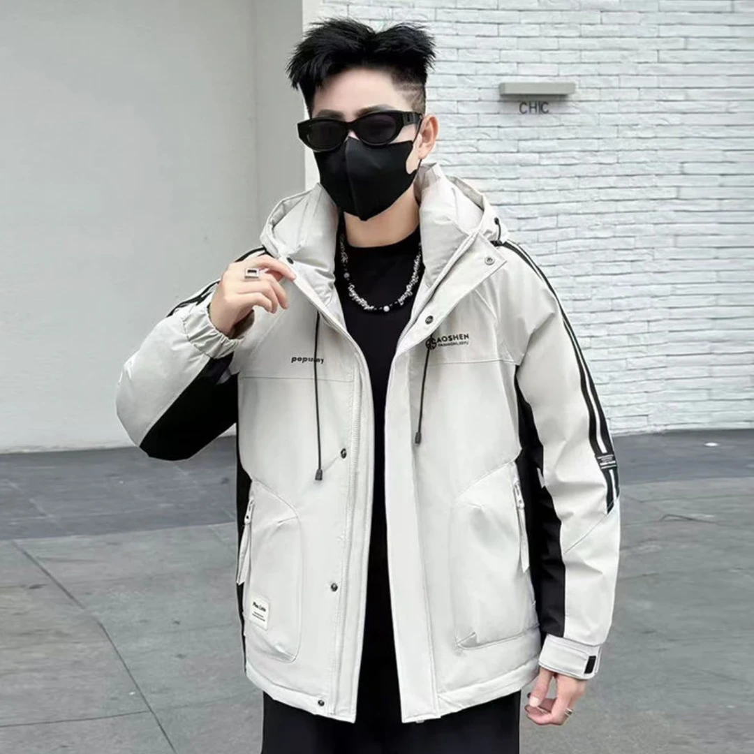 男士冬季新款连帽外套休闲时尚加厚百搭外套5818