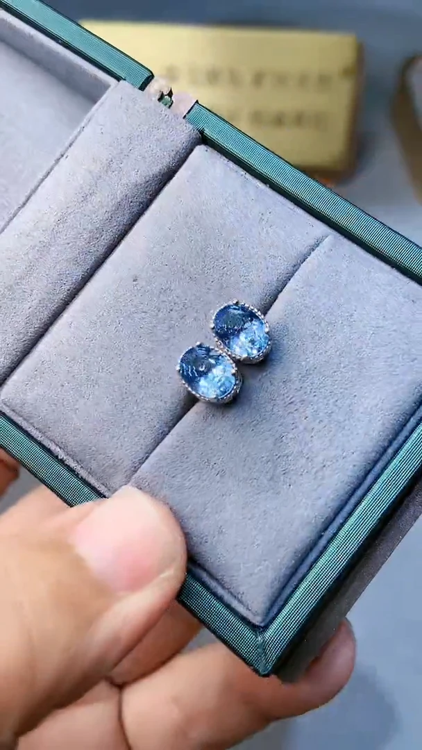 【闪购商品】海蓝宝石耳饰银S925镶嵌354