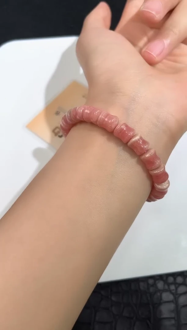 未镶嵌菱锰矿（红纹石）手链16号红纹石小蛮腰桶珠单圈8+mm