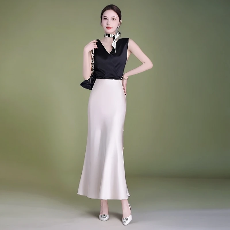 醋酸缎面高级感鱼尾长裙女2025春夏款新款包臀裙显瘦垂感半身裙