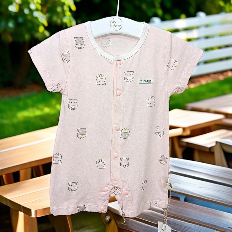 婴幼儿婴儿夏季纯棉前开连身衣新生儿薄款宝宝牛牛短袖