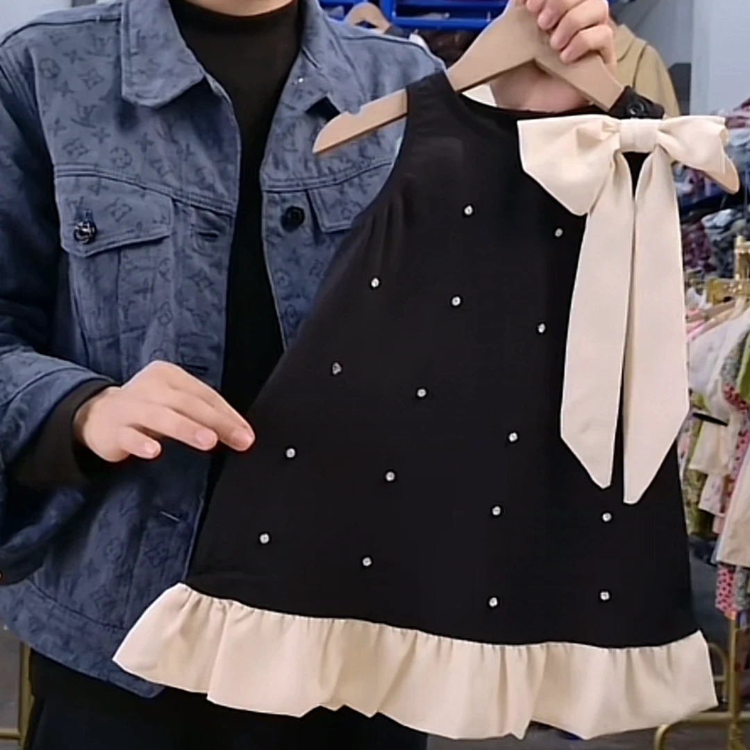 女宝宝新款小香风挂脖裙子夏装钉珠礼服公主裙女童儿童连衣裙夏季