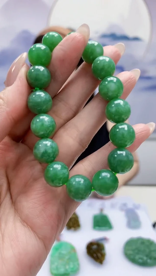 定制翡翠未镶嵌4852MM-毛货手串75