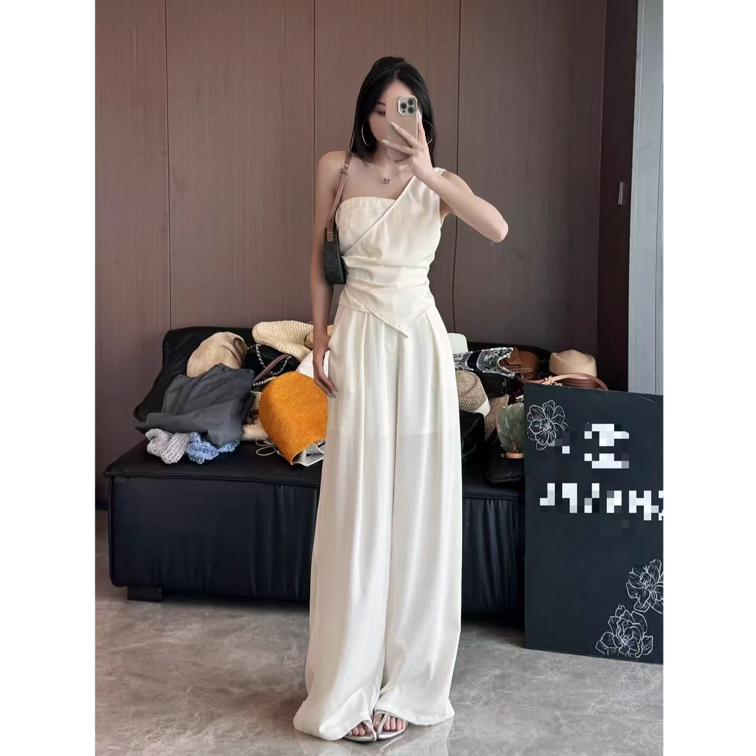 Molly尹茉莉“盛夏物语”法式意式套装千金风阔腿裤显瘦静奢风1722