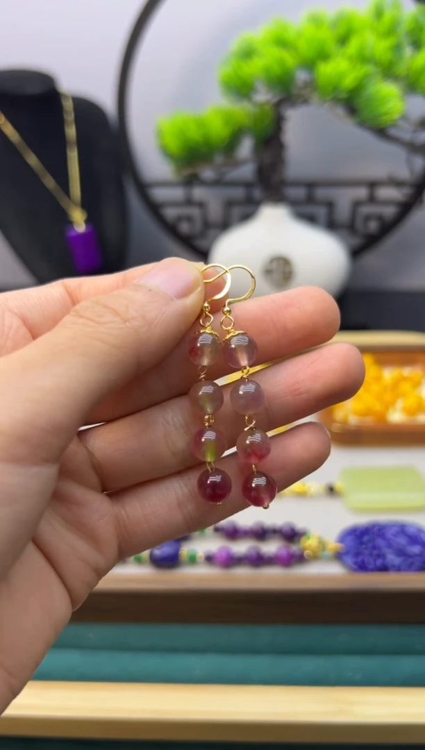 【闪购商品】碧玺耳饰14K金镶嵌E248