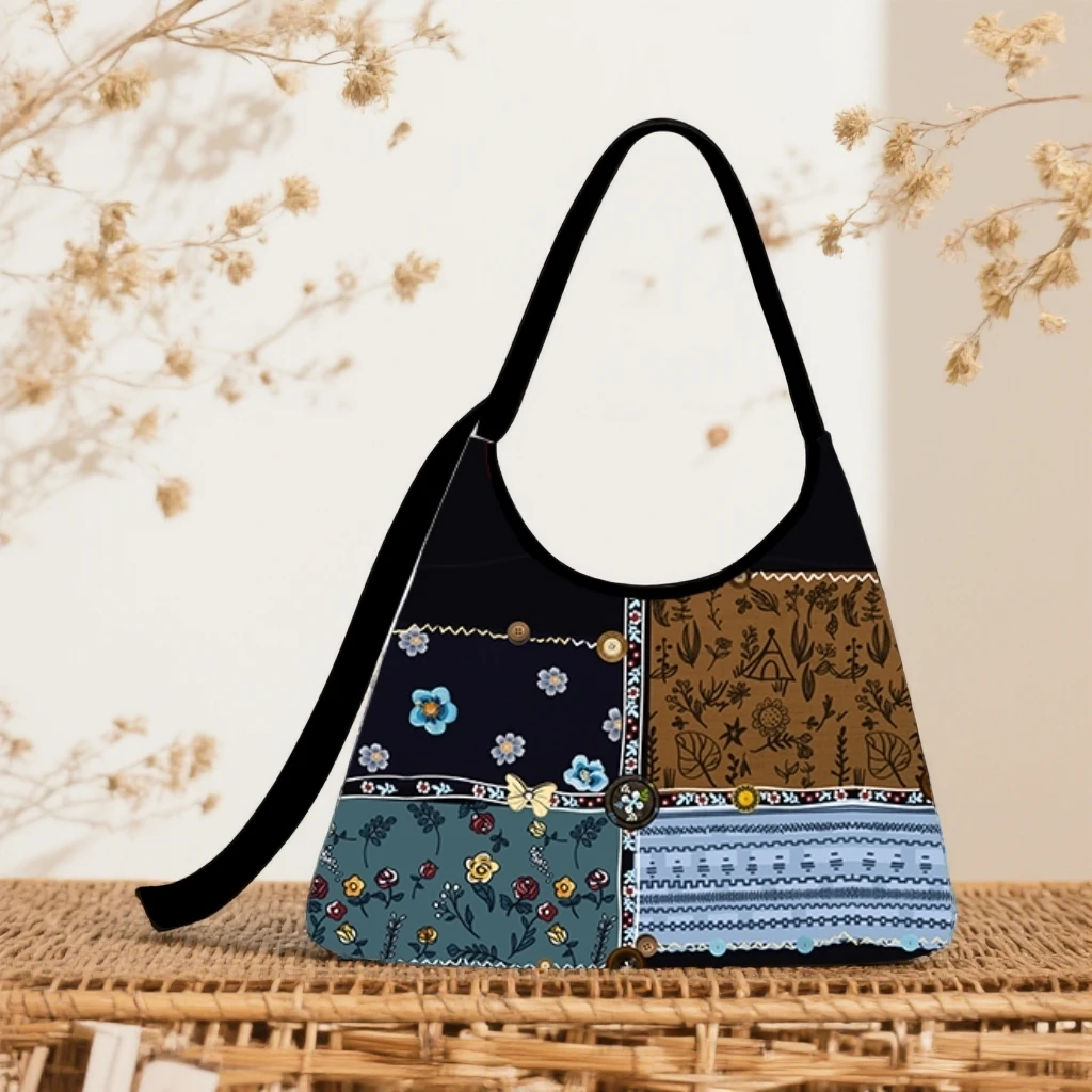 尼睿原创繁花似锦百搭休闲新月单肩斜跨包大容量通勤帆布包包女