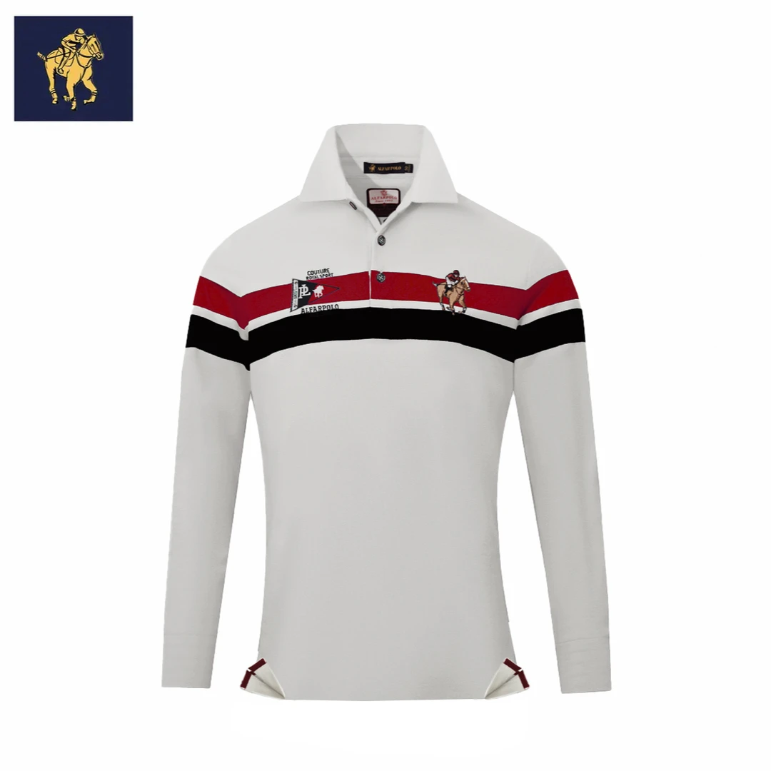 翻领商务行政休闲刺绣长袖条纹Polo针织衫男士男装舒适秋冬新款