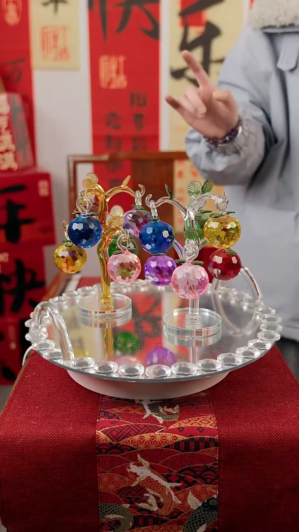 【闪购商品】水晶黄杆六挂苹果树摆件