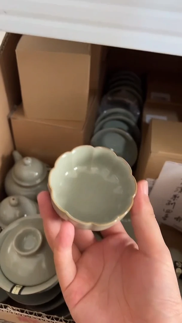 瓷片粉青连韵杯杯子
