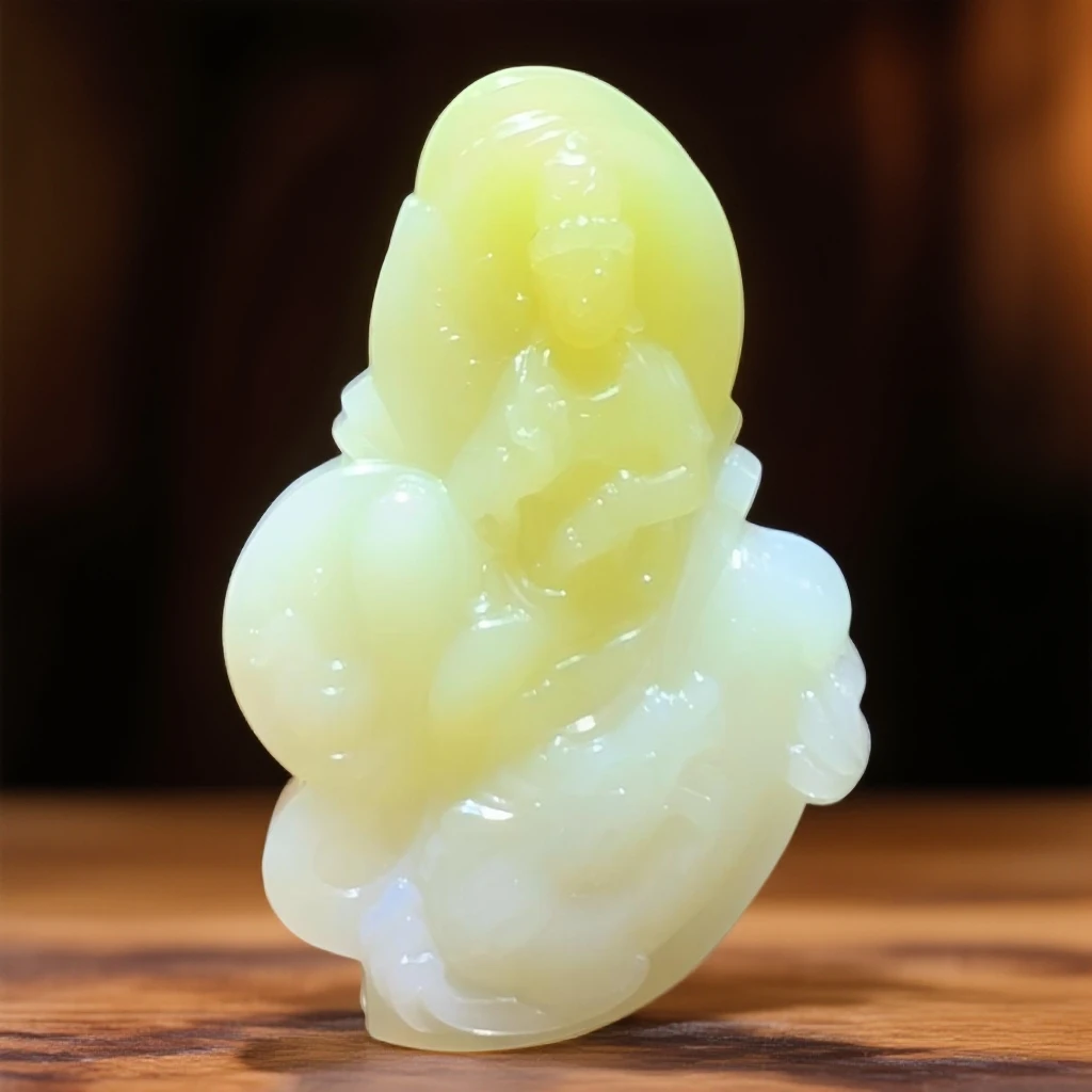 和田玉黄口观音观自在瑞兽龙挂件牌子俏色巧雕