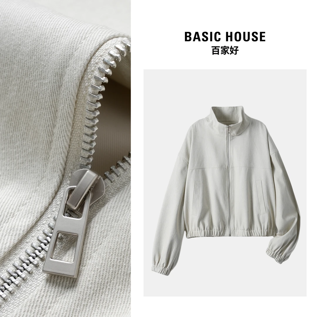 Basic House/百家好2025春季新款拉链款收袖宽松百搭外套1552YY