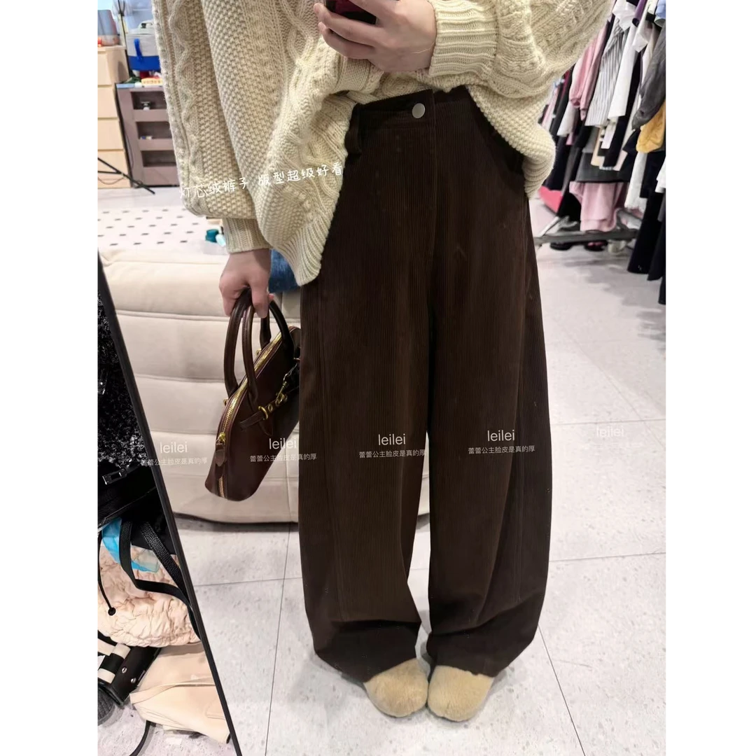 晶咕【枫糖拿铁】复古高腰灯芯绒宽松阔腿裤