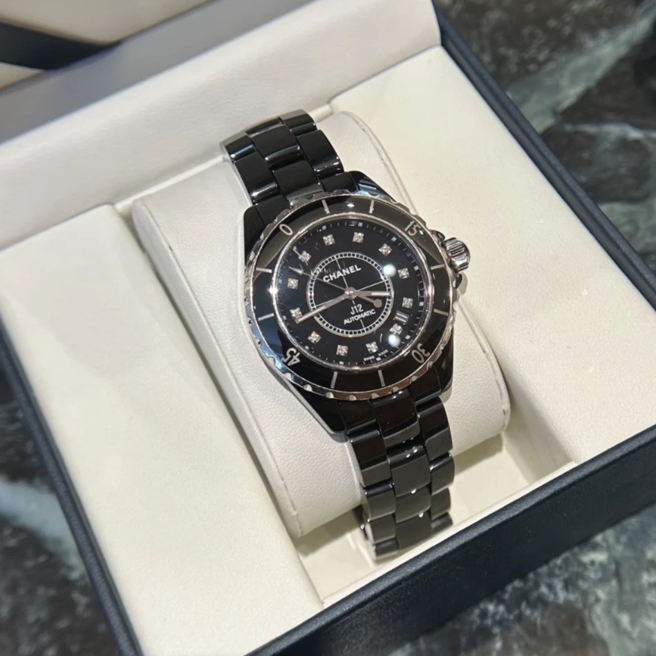 99新 Chanel/香奈儿 小花6珊J12系列H1626腕表黑陶瓷刻钻-38mm