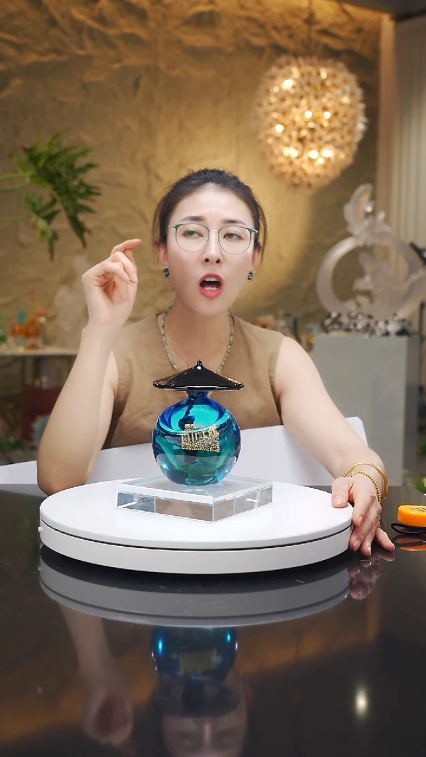 琉璃手工艺品设计款蓝色渔翁摆件小号