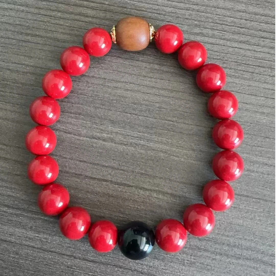 含辰砂工艺品朱砂手串10mm左右（ZS048）