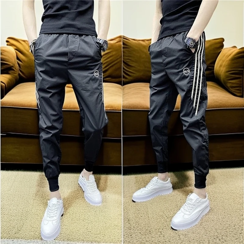 男士春秋季新款休闲裤网红潮牌夏季痞帅运动九分束脚哈伦裤潮流