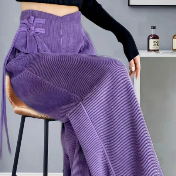 091-100秋冬高腰休闲裤高腰阔腿裤筒裤休闲拖地裤直筒