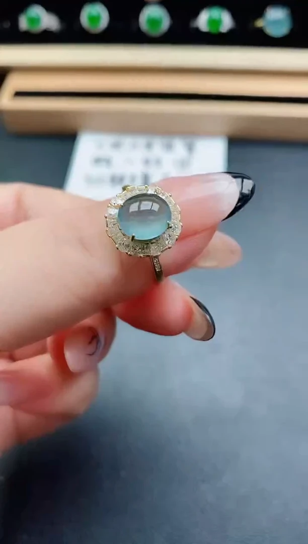 翡翠戒指银S925镶嵌5080