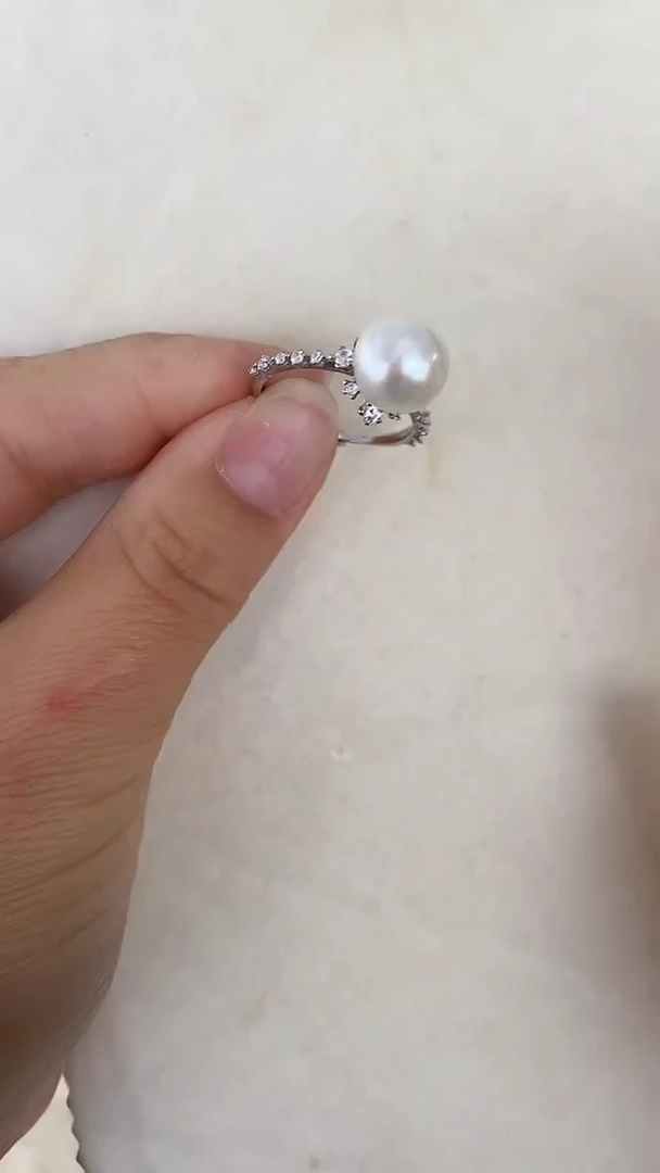 银S925镶嵌戒指淡水珍珠10-11mm天然淡水珍珠戒指