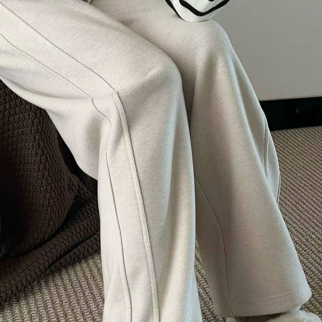 8065高腰阔腿裤女秋冬加绒加厚显瘦直筒休闲拖地裤