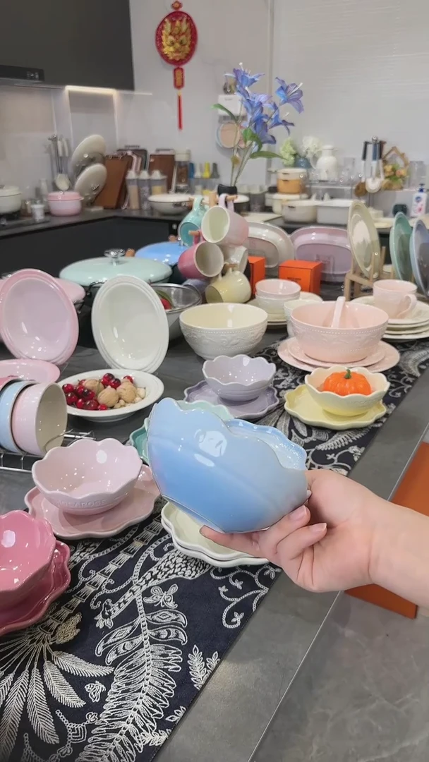 【闪购商品】瓷炻彩花边碗14CM-尼罗蓝